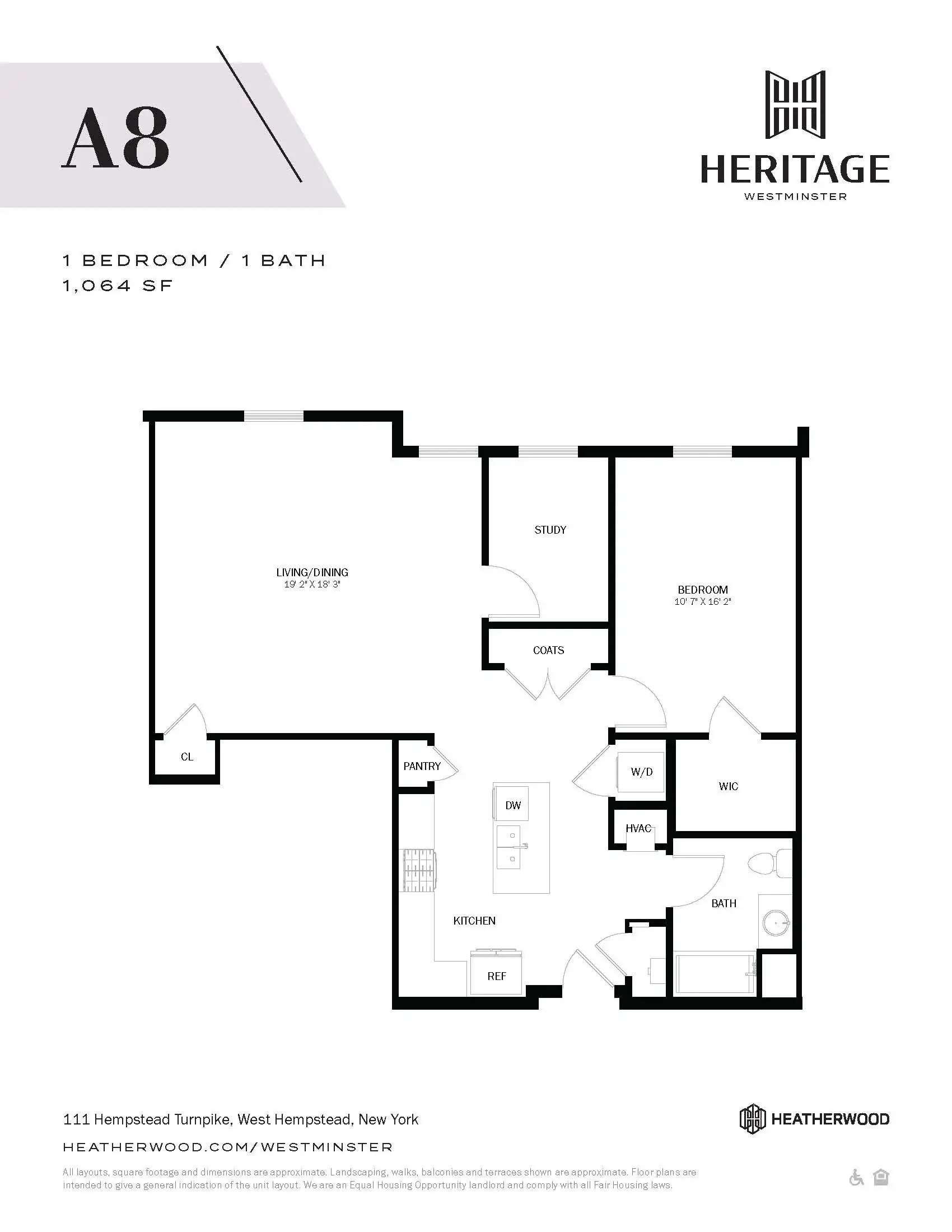 A floor plan for a 1 bedroom apartment.