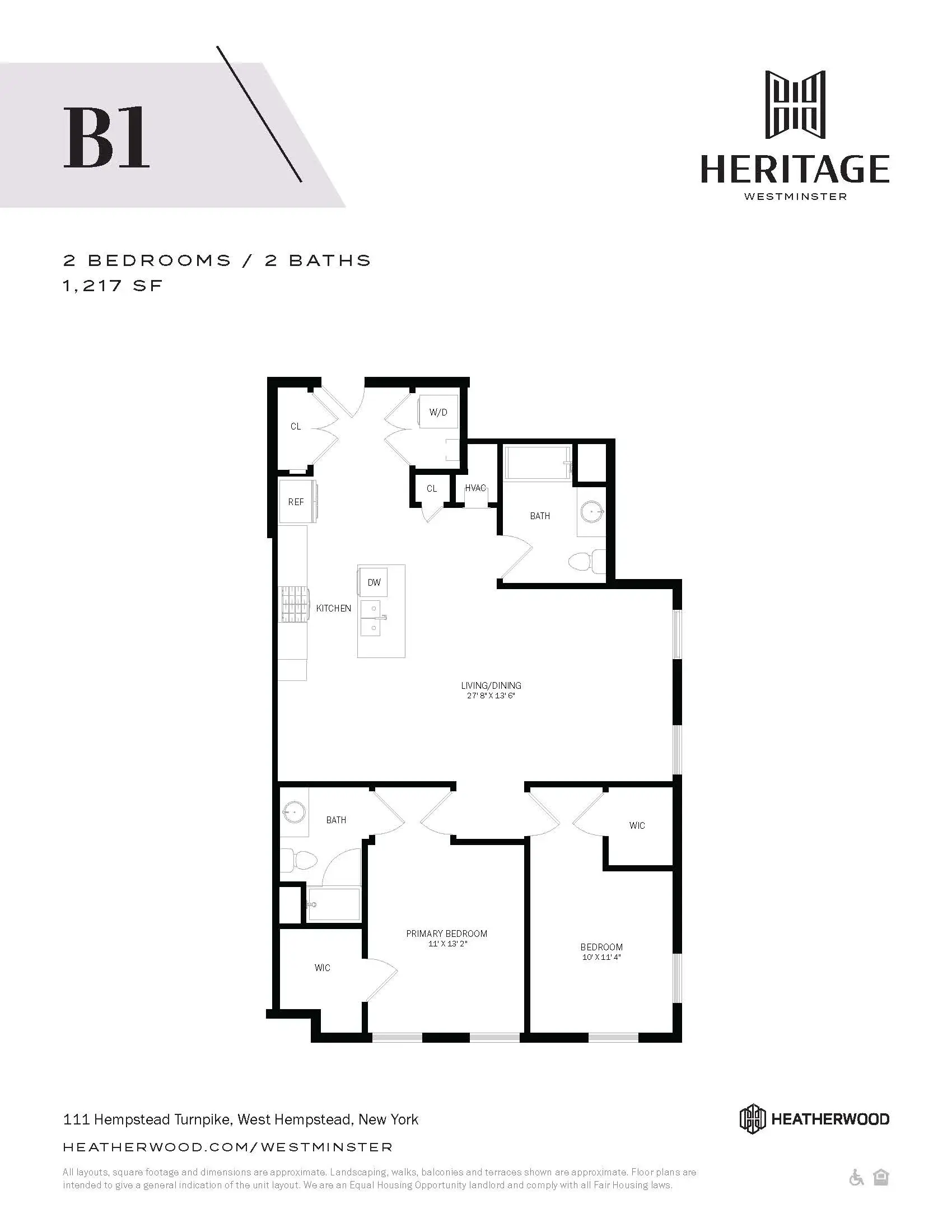 Floor plan for a B1 apartment in Heritage Westminster.