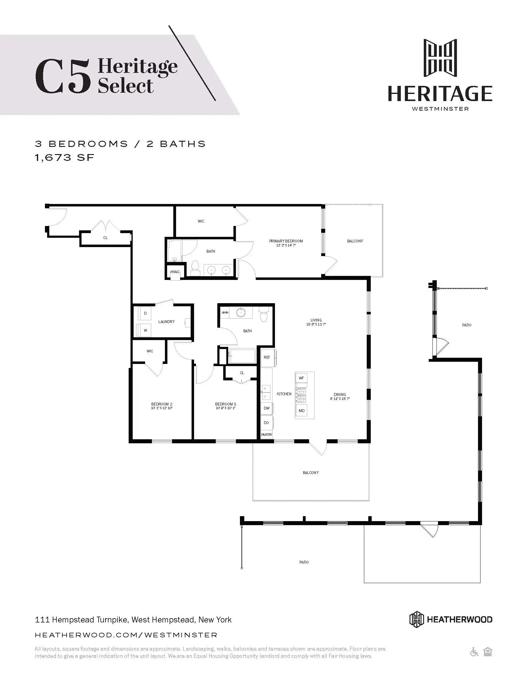 A floor plan for a Heritage Select apartment in Westminster.